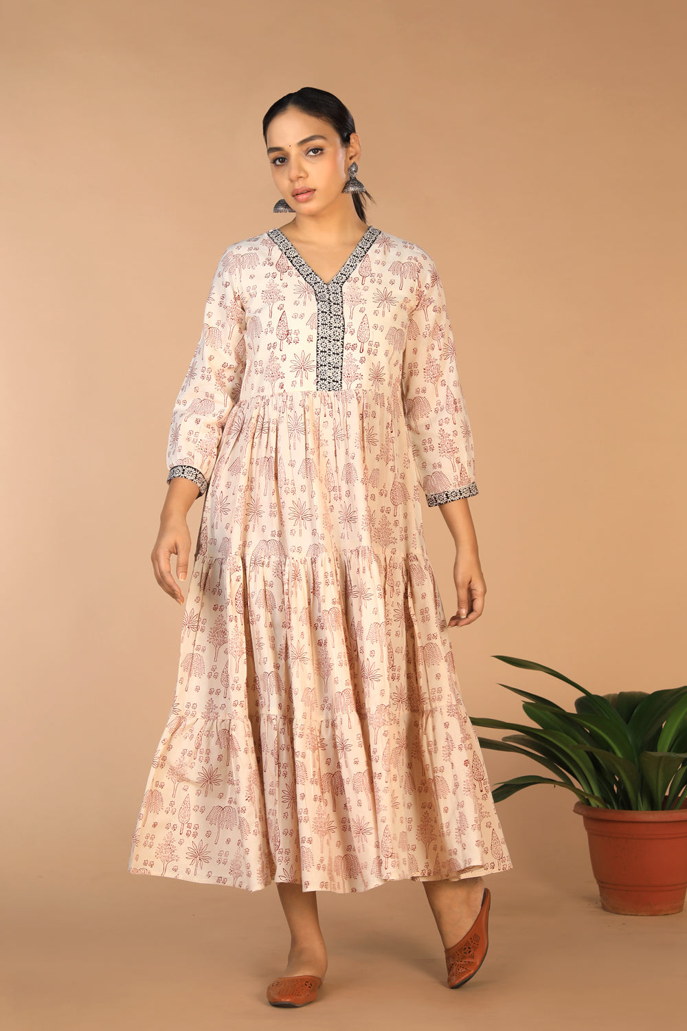 Image of Bagh handblock printed tiered cotton dress